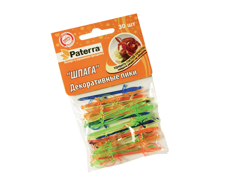 Декоративные пики "Шпаги", 70 мм, 30 шт. в упаковке, Paterra, цвета в ассортименте, пластик (401-762)