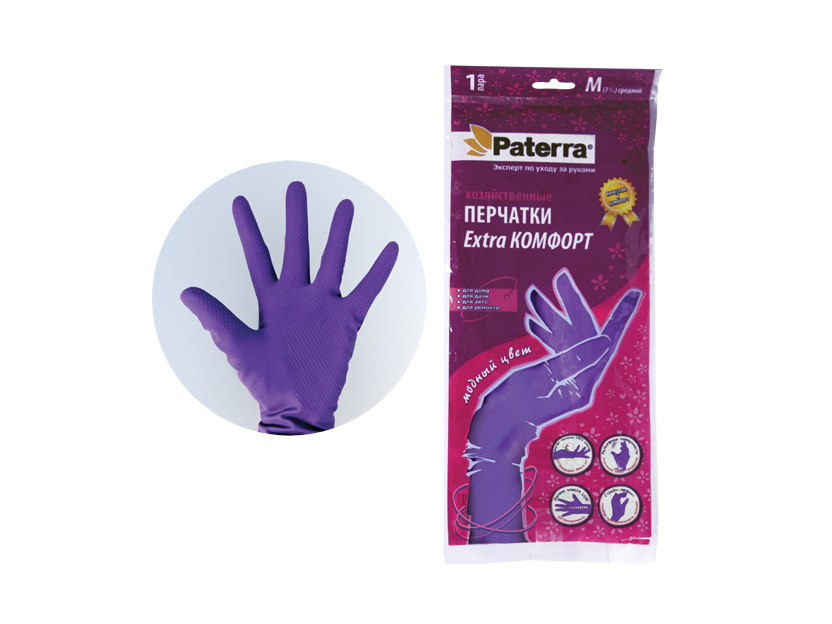 Перчатки резиновые Extra-комфорт, Paterra, р-р M (402-416)